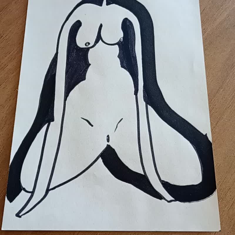 座っている裸の女性のヌード画 | コンセプチュアルアートワーク | 芸術的な室内装飾 - ポスター・絵 - 紙 ホワイト