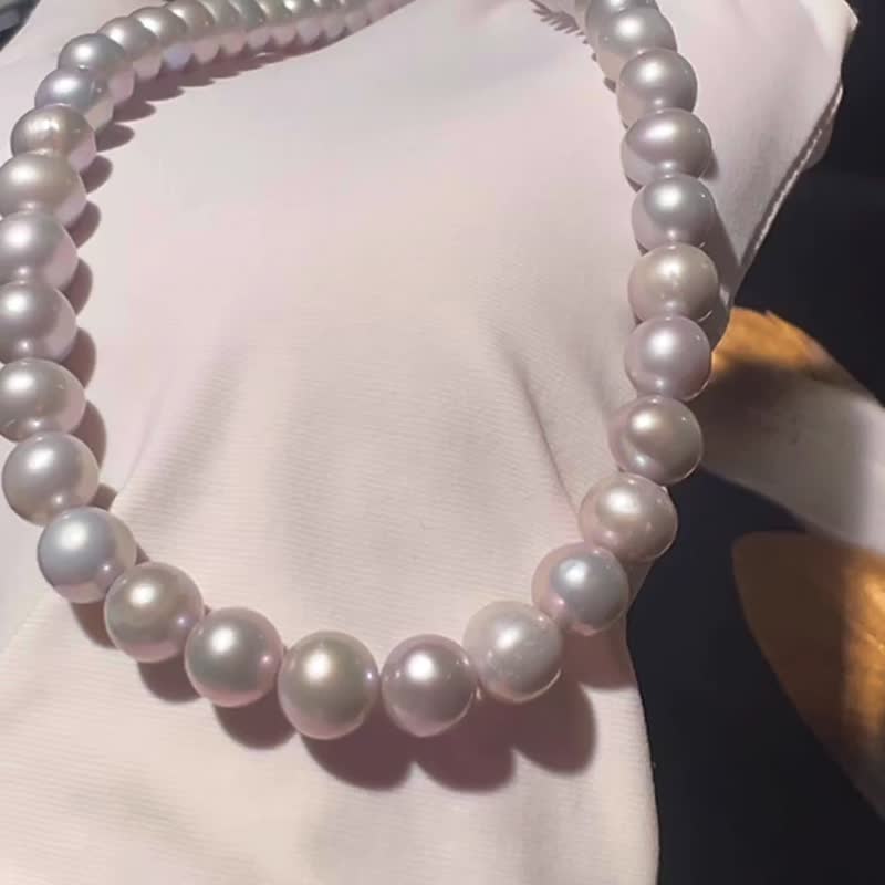 Pure hand-made imported real hemp near round sea pearl necklace - สร้อยคอ - เครื่องเพชรพลอย หลากหลายสี