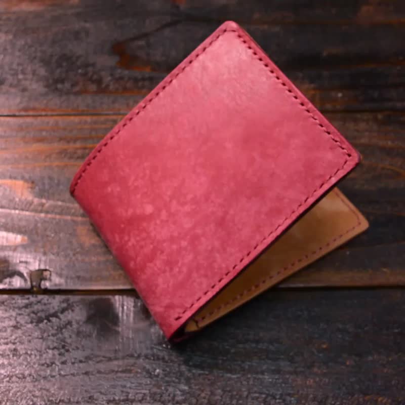 Italian leather MAYA bifold wallet / Bordeaux / hand sewing - กระเป๋าสตางค์ - หนังแท้ สีแดง