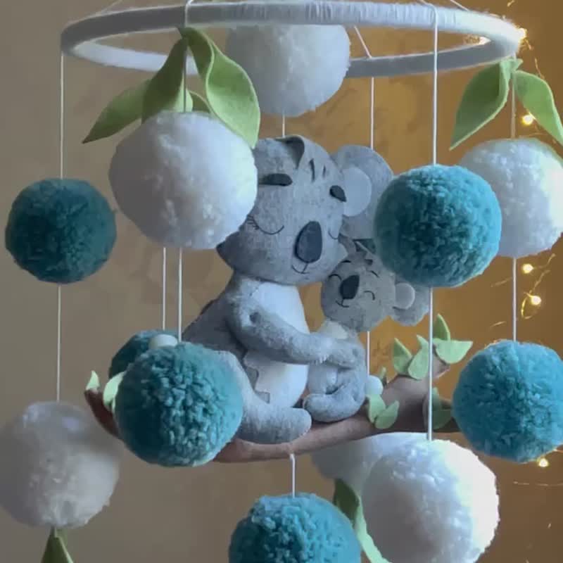 Safary baby mobile crib Koala mobile felt Musical mobile cot Jungle mobile girl - 寶寶/兒童玩具/玩偶 - 其他材質 藍色