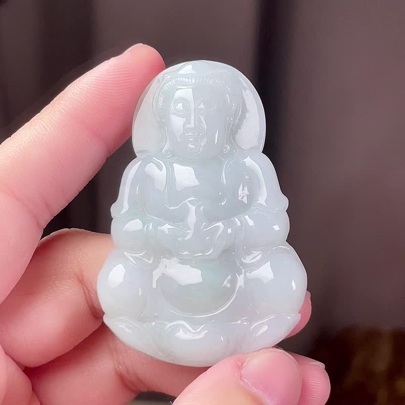 冰糯種翡翠觀音菩薩項鍊 | 天然緬甸玉翡翠A貨 | 送禮 - 項鍊 - 玉石 白色