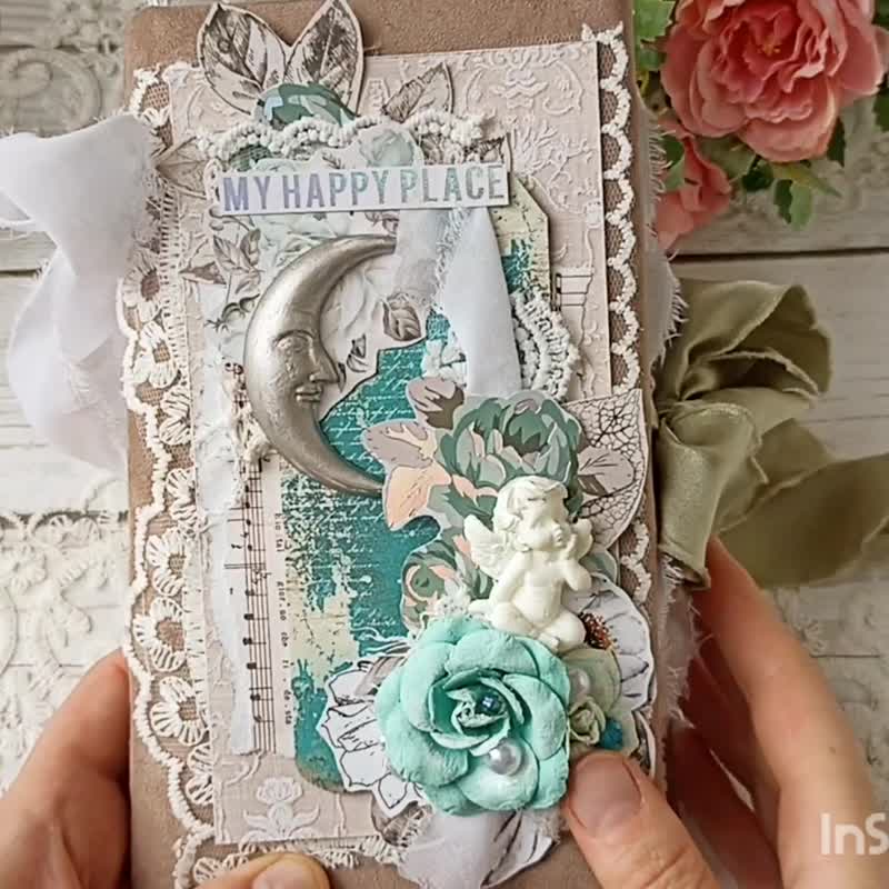 蕾絲天使日記本乳製品出售 復古花園雜物日記本 大號完整版 - 筆記簿/手帳 - 紙 綠色