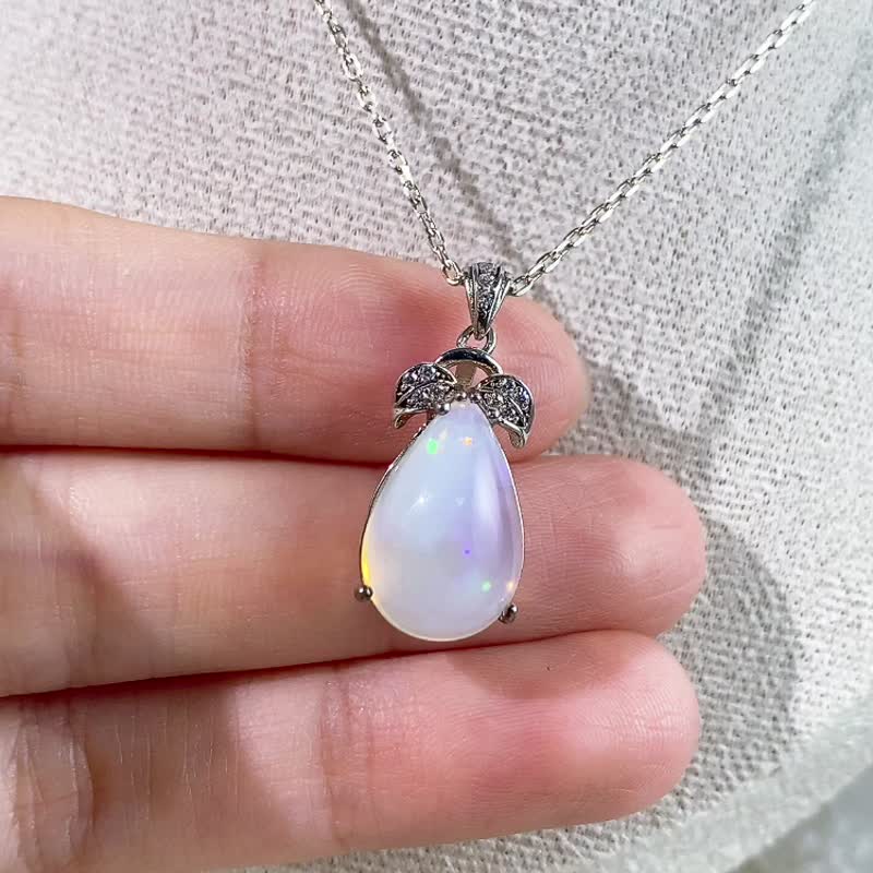 天然寶石 天然彩虹極光蛋白石 5.84克拉 925純銀訂製 歐泊 opal - 項鍊 - 寶石 多色