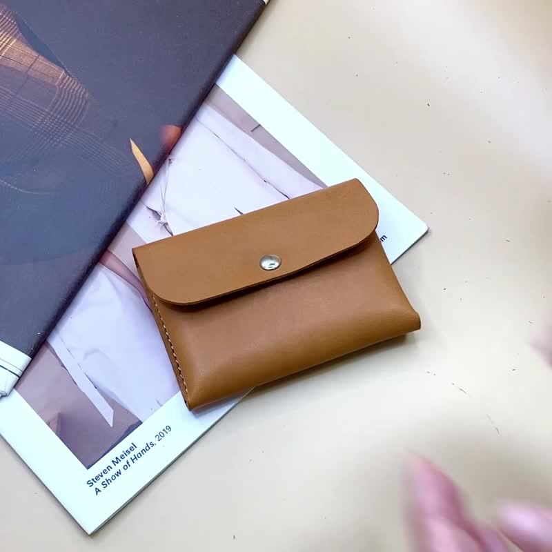 Simple genuine leather double-layer card holder/wallet/card holder coin purse can be customized with hot stamping/embossing - กระเป๋าสตางค์ - หนังแท้ 