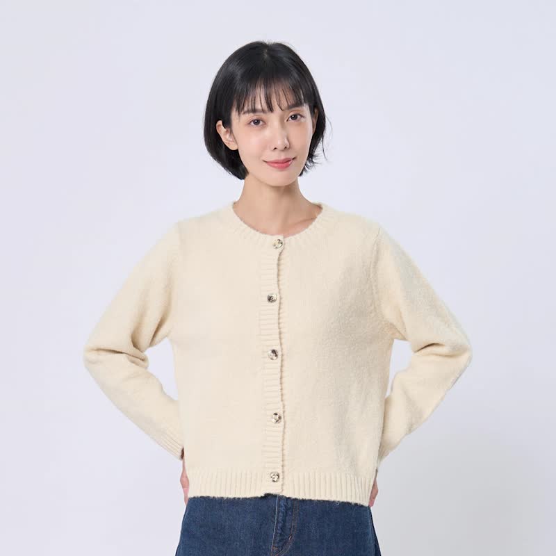 Lucia Button-Up Round Neck Knit Cardigan/Oat White - Women's Sweaters - Cotton & Hemp Gold