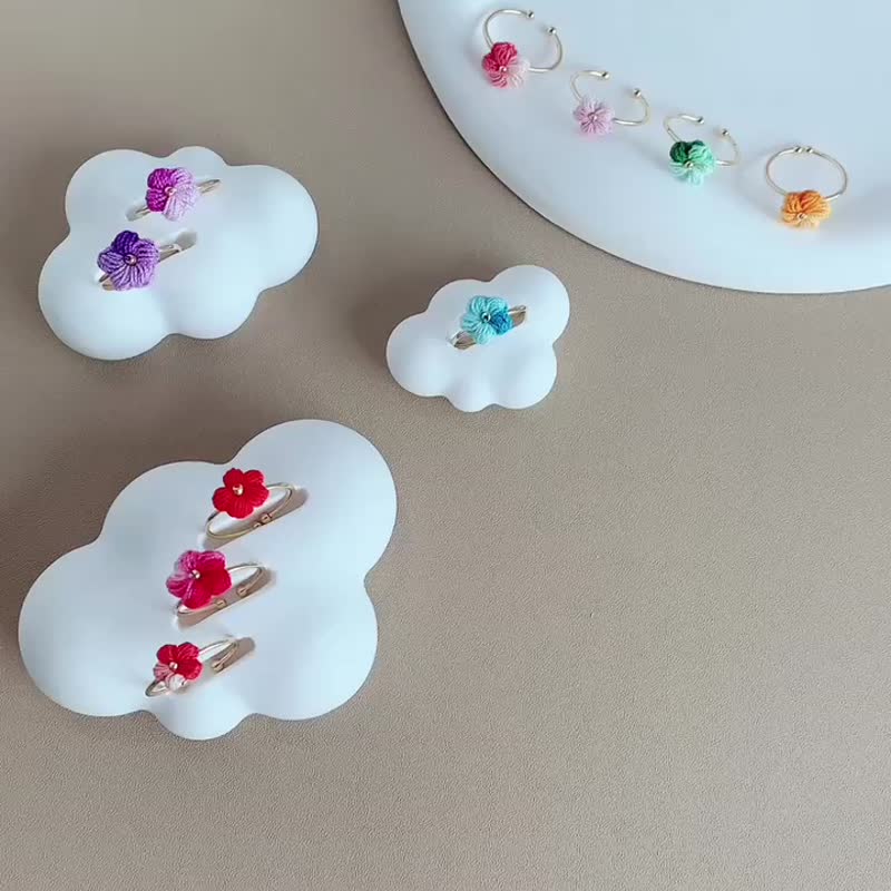 微鈎漸變色泡芙花戒指 - 戒指 - 棉．麻 多色