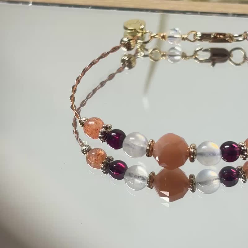 橙月光*月光石*太陽石*紅石榴_落日餘暉下的願望 - 手鍊/手環 - 水晶 橘色