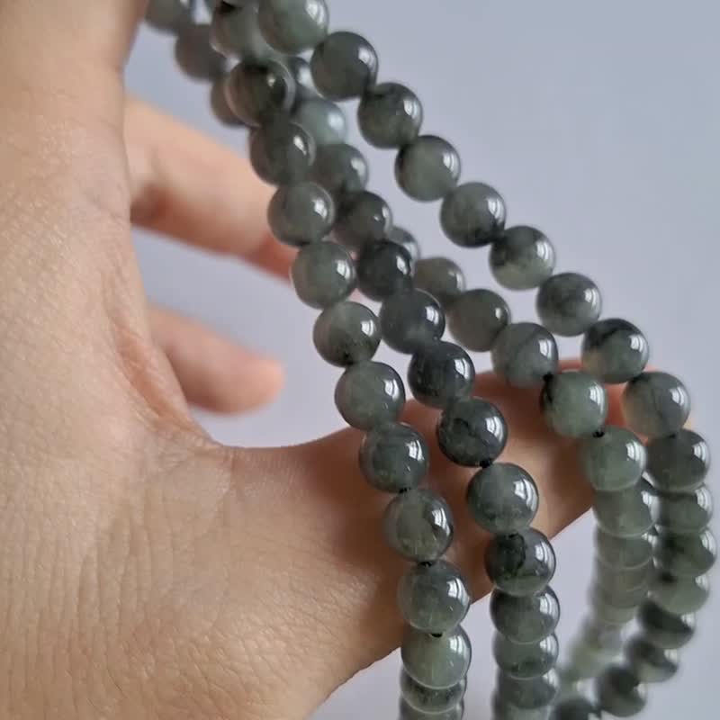 天然翡翠冰種烏雞100顆珠串手串頸鏈 | 天然翡翠玉器 - 長項鍊 - 玉石 黑色