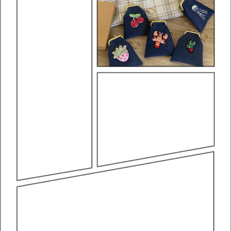 口紅口金包 – 輕奢牛仔藍  2支裝 刺繡亮片 台灣製 - 化妝包/收納袋 - 棉．麻 藍色