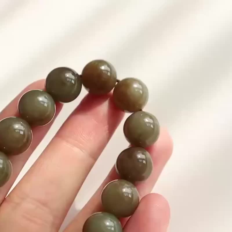 Natural Hetian jade bracelet sugar white jade bracelet Qiemo sugar green material very thick fat high oil content collection grade - สร้อยข้อมือ - หยก 