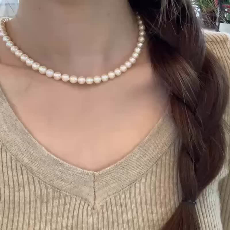 串鏈 天然海水珍珠 akoya 皇後金 炫彩 項鏈 - 項鍊 - 珍珠 金色