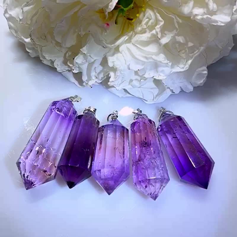 天然紫水晶/VOGEL沃格爾雙尖靈擺 水晶項鍊 能量療癒 紫晶 吊墜 - 項鍊 - 水晶 紫色