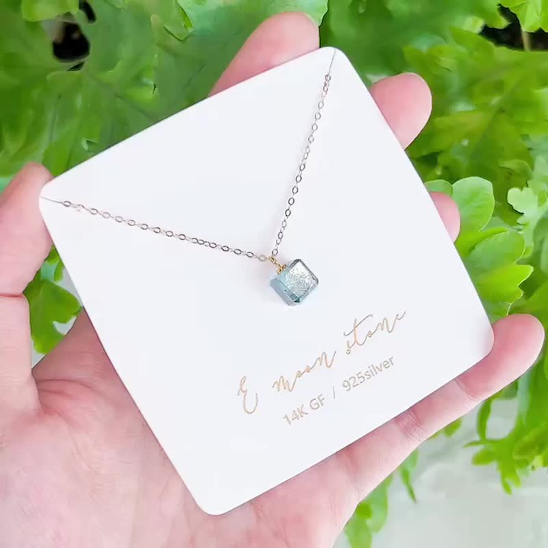 藍色閃片金屬光 天然海藍寶石 迷你方糖項鍊 - 項鍊 - 水晶 藍色