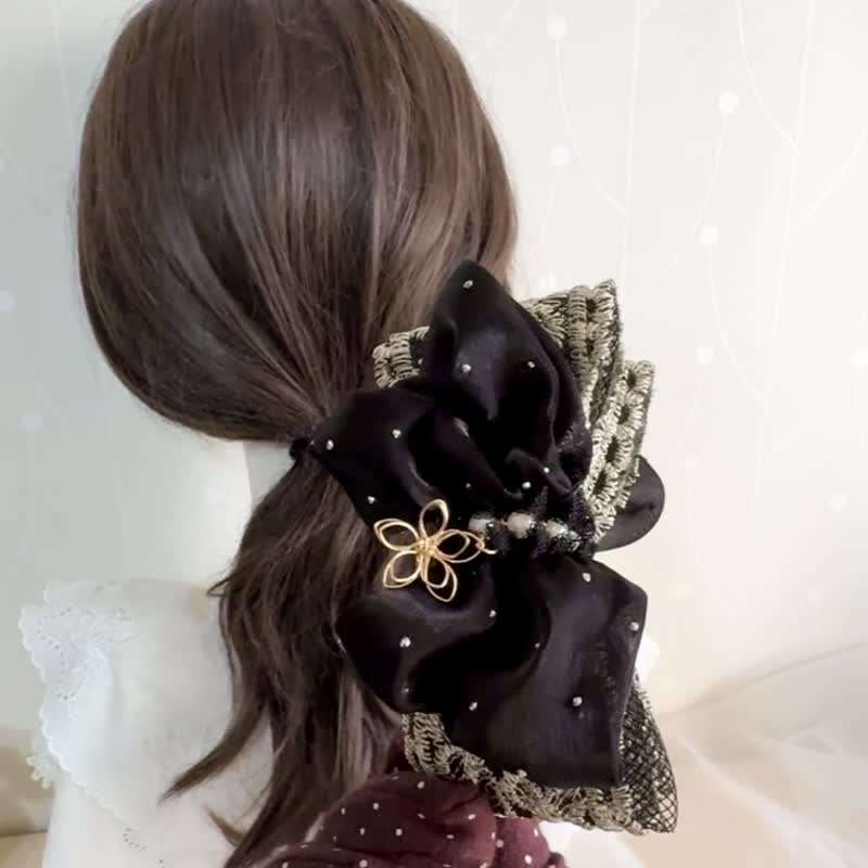 Double Layer Bow / Timeless Gem Baroque Banana Clip, Ponytail Clip, Shark Clip, Hair Ring, Hair Clip - Hair Accessories - Other Materials Black