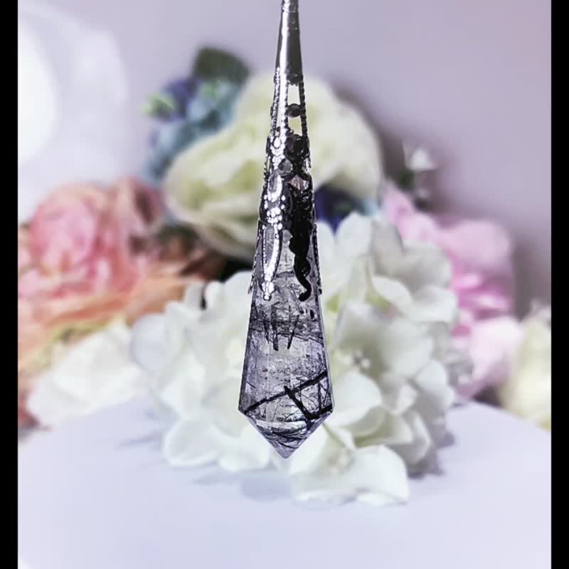 NO.28稀有彩虹光黑髮晶 項鍊超強能量 靈擺 項鍊 吊墜 彩虹水晶 - 項鍊 - 水晶 黑色