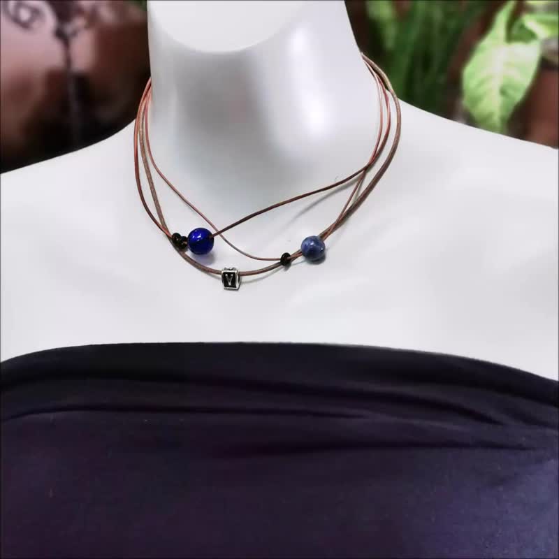 Custom Initial Birthstone Diffuser Leather Necklace Aroma Glass Bead Multi Level - สร้อยคอทรง Collar - หนังแท้ หลากหลายสี