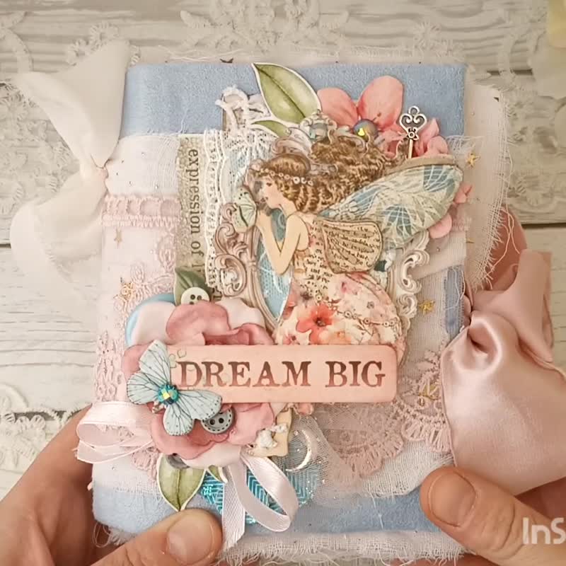 Fairy dream junk journal handmade blank Lace fantazy world flowers notebook - 筆記本/手帳 - 紙 粉紅色