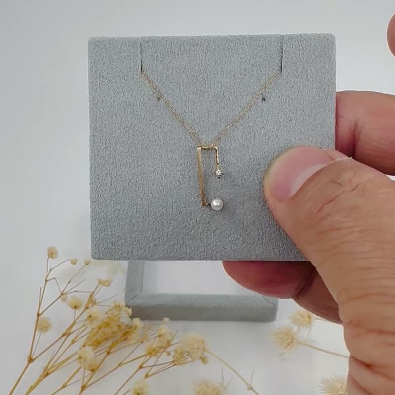 方型宇宙10 K珍珠鑽石項鍊 - 項鍊 - 貴金屬 