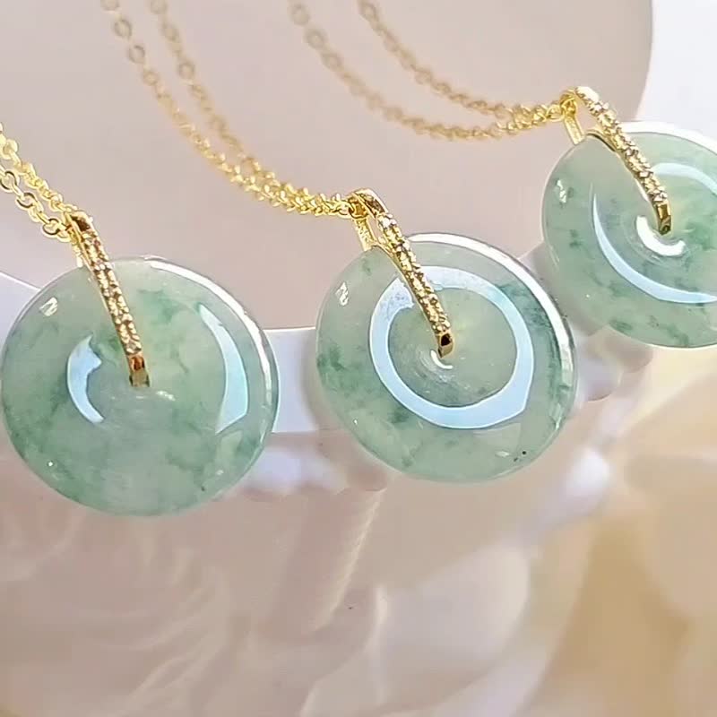 |Wealth·Success·Perfect|Myanmar Jadeite Pure 18k Gold Real Diamond Ice Floating Flower Peace Buckle Pendant Necklace - Necklaces - Jade 