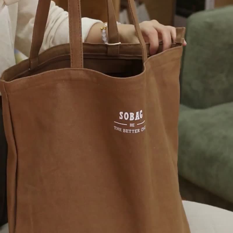 sobag four-color large-capacity washed canvas bag female retro lazy style shoulder bag ins canvas bag shopping bag - กระเป๋าแมสเซนเจอร์ - ผ้าฝ้าย/ผ้าลินิน สีกากี