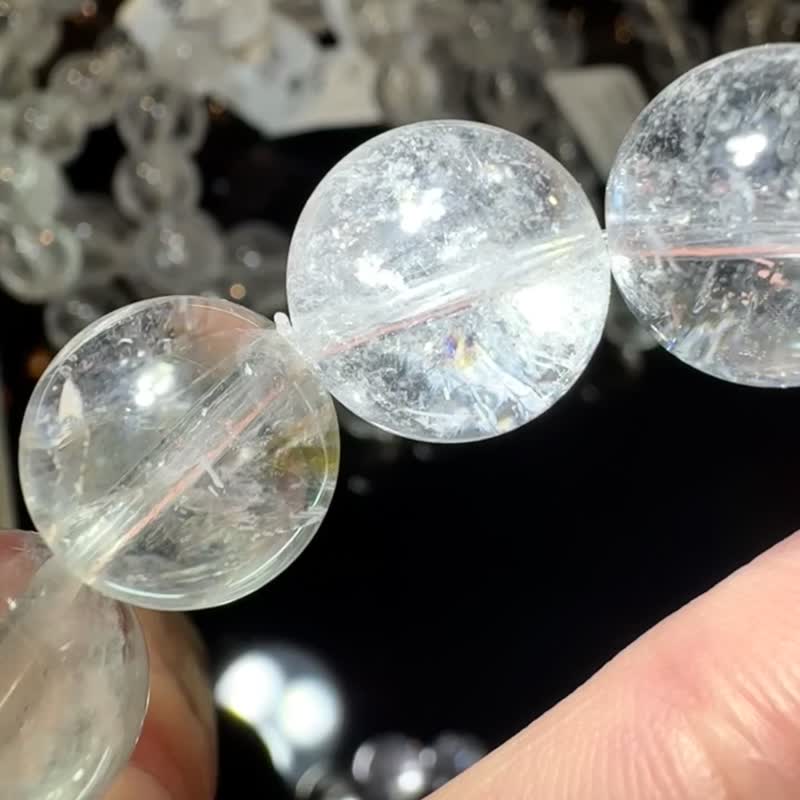 天然閃耀列姆利亞水晶9-15mm高頻能量幫助紓解壓力焦慮憂鬱防護網 - 手鍊/手環 - 水晶 白色