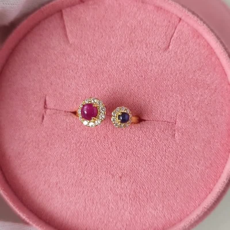 Natural Ruby and Natural Blue Sapphire Ring Sterling Silver925 with Gold plated. - 戒指 - 純銀 紅色