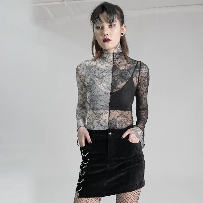 哥德式馬拉薩雙子幽靈上衣 - 多色 / 僅有黑 / 最後一件 - 女上衣/長袖上衣 - 其他材質 粉紅色