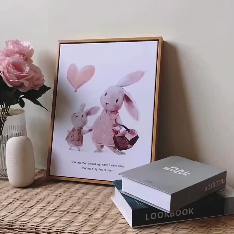 棉．麻 海報/掛畫/掛布 粉紅色 - 最好的你-可愛親子兔子掛畫/兒童房裝飾畫/創意禮物推薦/親子禮物