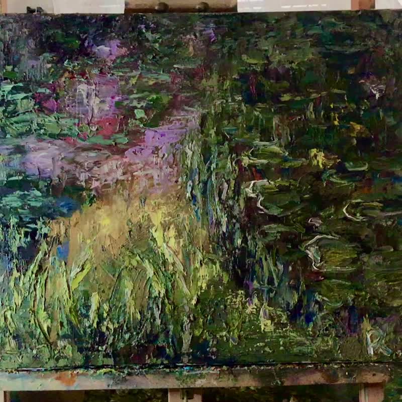 The Hidden Water Garden – Impressionist Canvas Painting (40x50 cm) - 壁貼/牆壁裝飾 - 其他材質 綠色