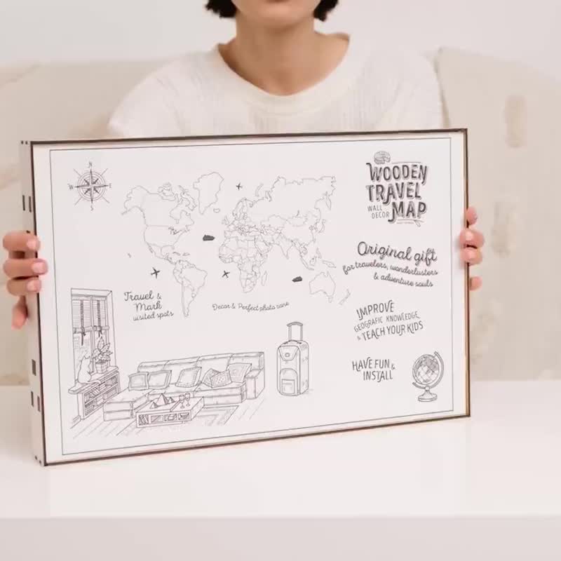 2D 世界地圖圖釘 喬遷禮物 現代牆藝術 旅行地圖 - 壁貼/牆壁裝飾 - 木頭 多色