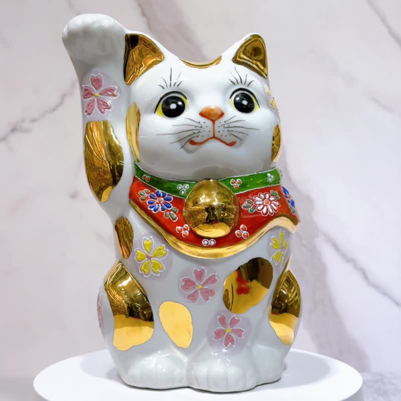 Japanese Kutani-yaki Lucky Cat | Kinzakura Mori No. 8 - Items for Display - Porcelain White