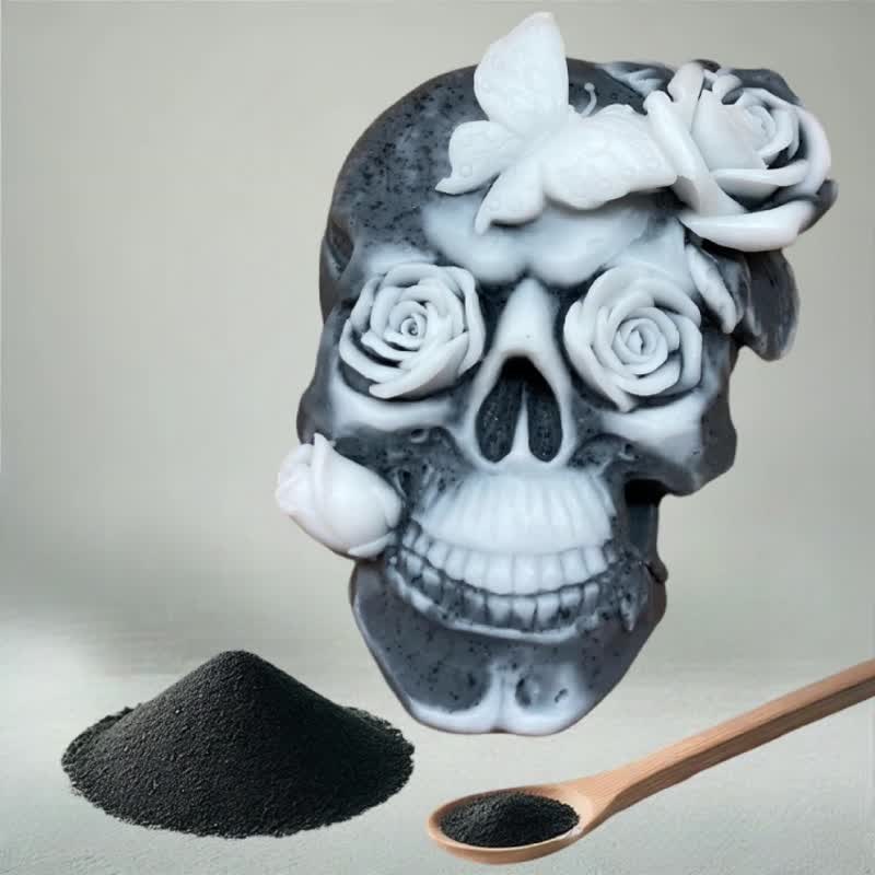 Kuso Design, Skull and Rose Fragrance Handmade Soap Bamboo Charcoal Hand - Soap - Other Materials Yellow