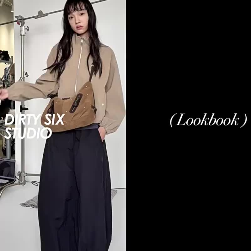 磨砂栗棕色  貝拉斯拉夫 磨砂皮 機車hobo 肩背斜背挎包 - 側背包/斜背包 - 人造皮革 咖啡色