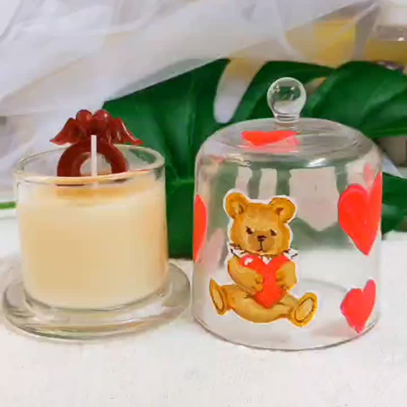 Hand-painted bear love ring / strawberry glass cover 111g scented candle confession candle