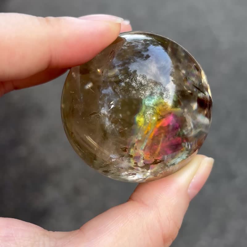 一圖一物 天然彩虹黃水晶球 晶石擺件 家居擺設 風水 - 擺飾/家飾品 - 水晶 黃色