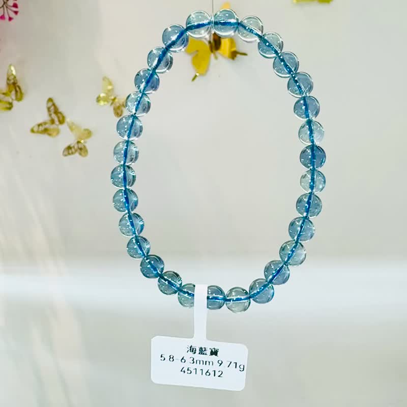 高冰透晶體天空藍海藍寶5.8-6.3mm9.71g平衡情緒減緩紓解壓力 - 手鍊/手環 - 水晶 藍色