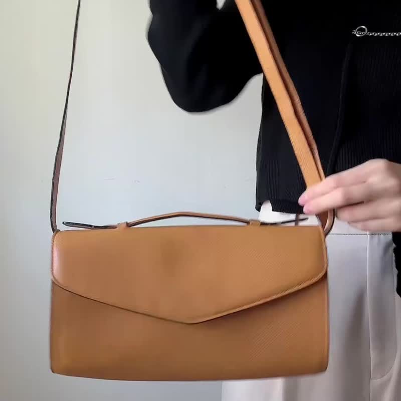 中古名牌 Bottega Veneta 兩用手袋 手提包斜背包 南瓜色 曲奇色 - 側背包/斜背包 - 真皮 橘色