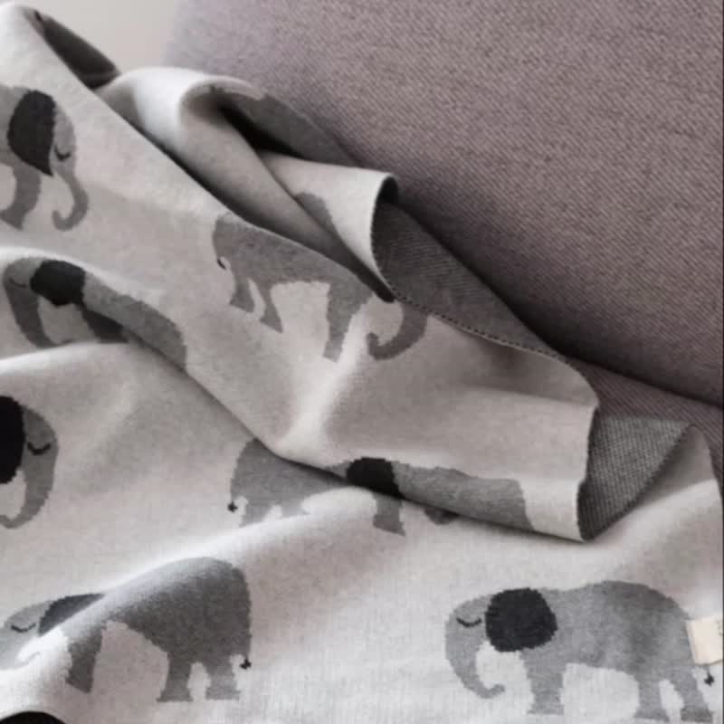 Pure cotton jacquard elephant knitted blanket baby quilt sofa blanket - Blankets & Throws - Cotton & Hemp 