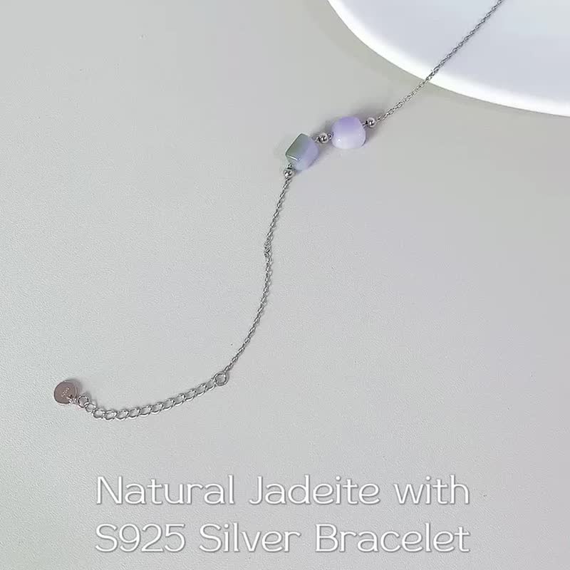 Natural Burmese Jade Purple Green Beads S925 Bracelet - Bracelets - Jade Multicolor