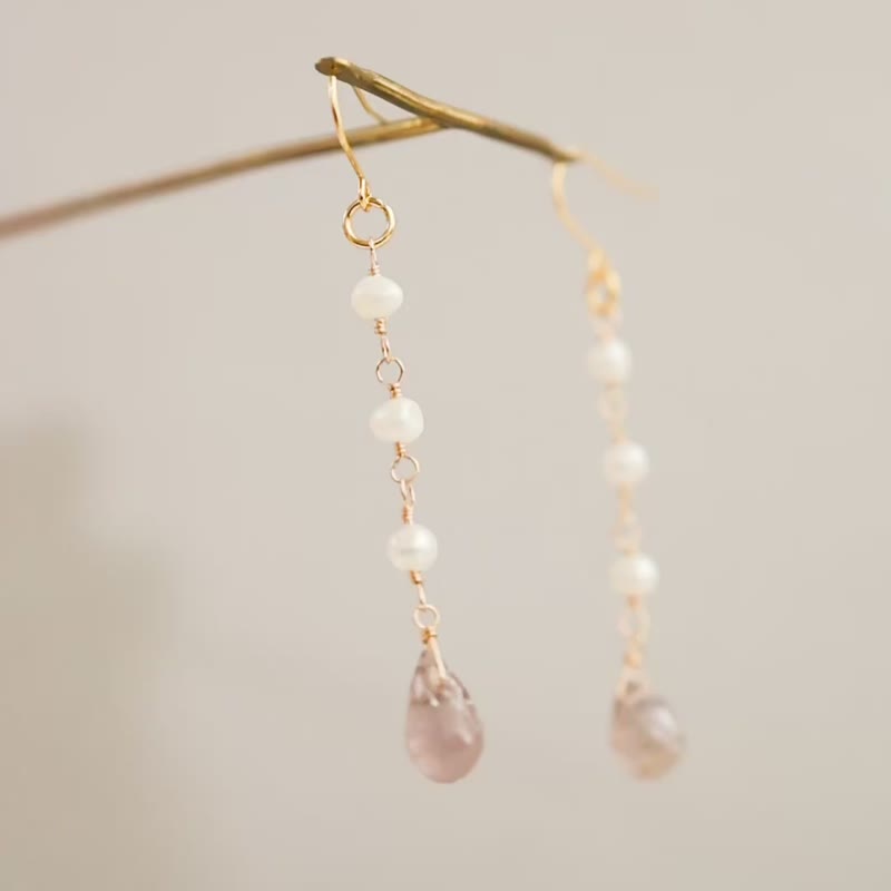 フローライト 淡水パール ピアス イヤリング 天然石アクセサリー - 耳環/耳夾/耳骨夾 - 石頭 紫色