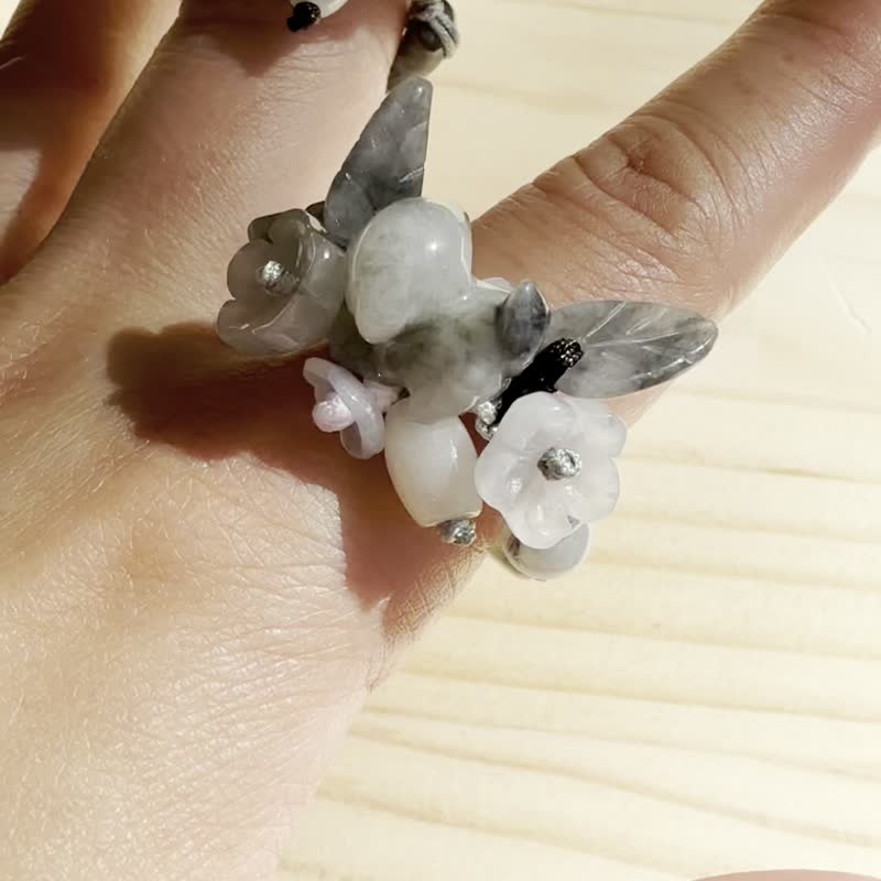 手工玉戒指 – 灰色花園夥伴款 - 戒指 - 玉石 銀色