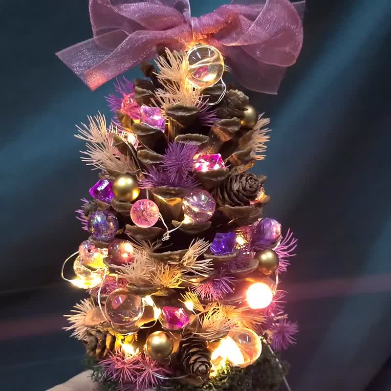 その他の化学繊維 置物 パープル - クリスマス松ぼっくりツリー (パープルピンク) ミニクリスマスツリー 松ぼっくり クリスマスツリー クリスマス飾り 常夜灯