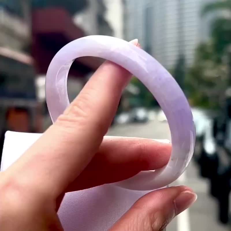 天然翡翠 緬甸 A玉 玉鐲 • 春帶彩翡翠福鐲 - 手鍊/手環 - 玉石 紫色