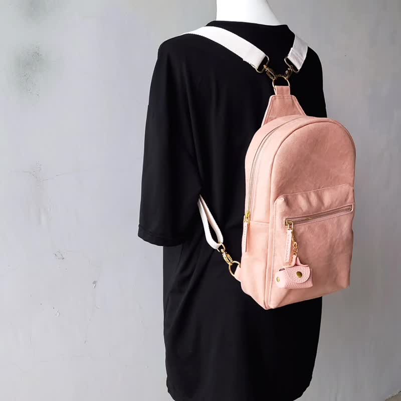 2WAY SLING BAG, BACKPACK, HEAVY WASHED CANVAS BACKPACK, COUPLE SLING BAG Pink - กระเป๋าเป้สะพายหลัง - ผ้าฝ้าย/ผ้าลินิน สึชมพู