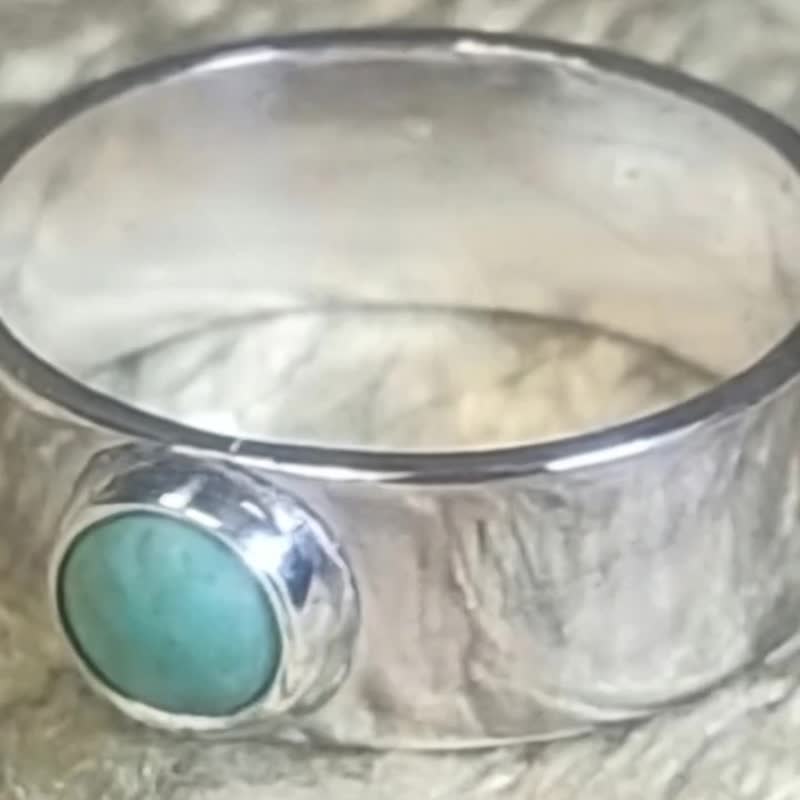 【Captain Flint手作銀飾】林間之石 天然綠松石亮銀鏡面純銀戒指 - 戒指 - 寶石 綠色