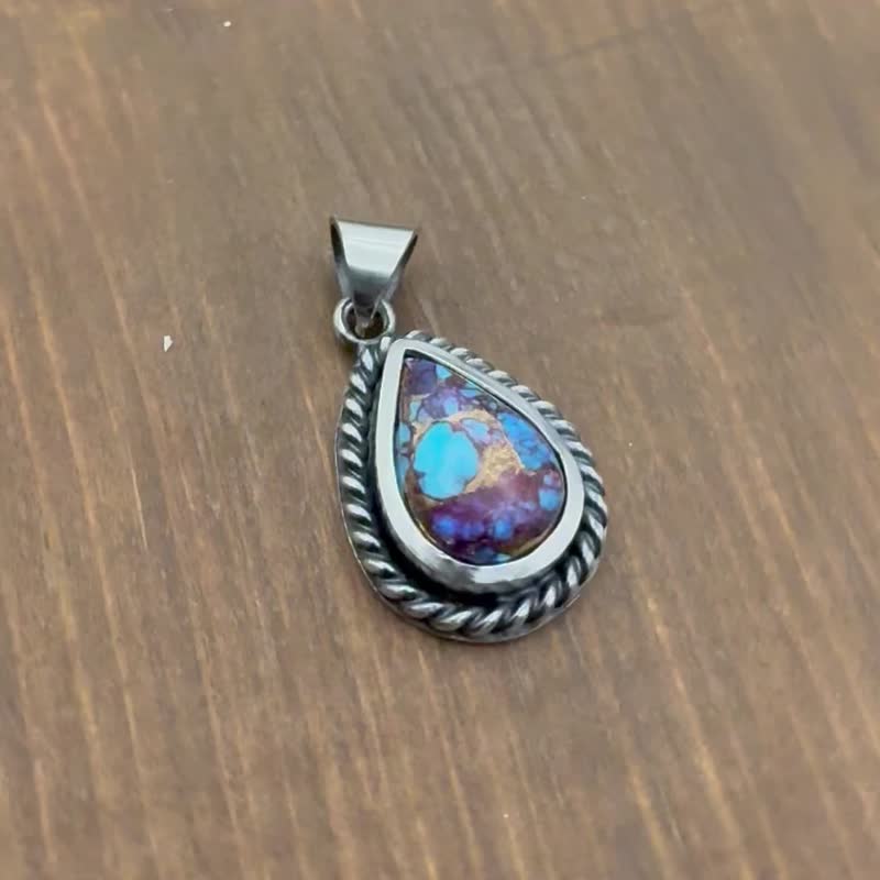 OOZEMETAL water drop turquoise pendant - สร้อยคอ - เงิน 