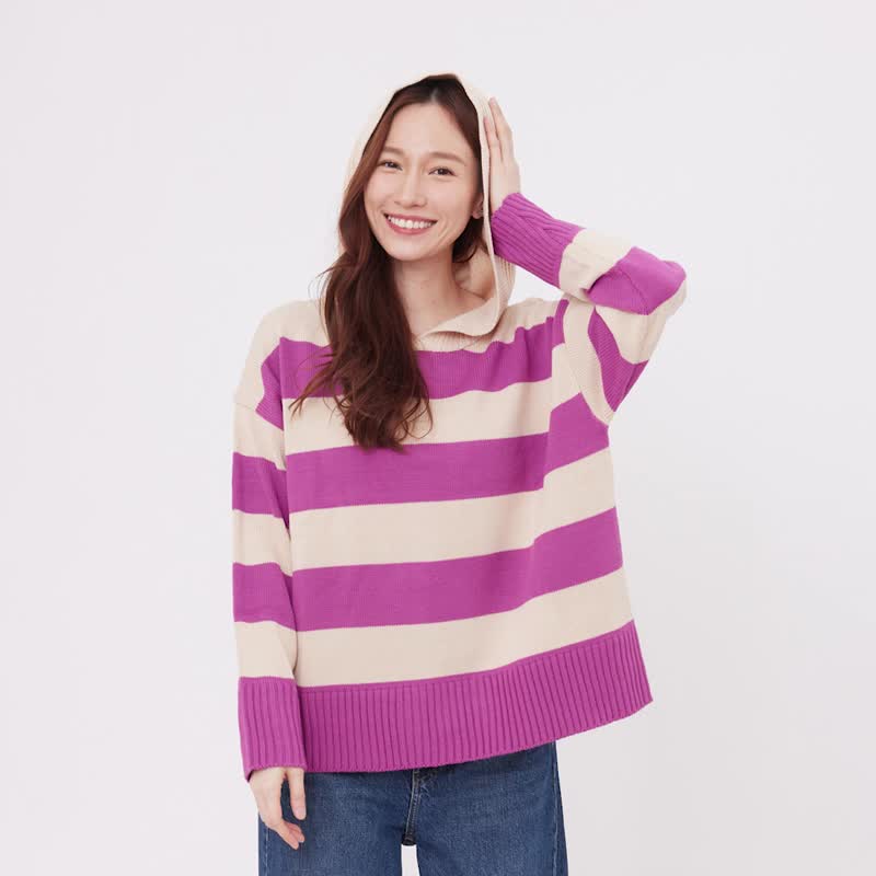 Freda Hoodie Sweater in Colorblock/ Berry Pink - Women's Sweaters - Other Man-Made Fibers Pink