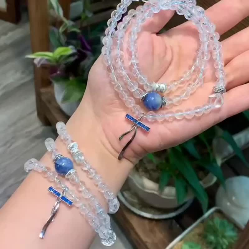 天然喜馬拉雅白水晶圓珠三圈手鏈項鏈 淨業納福白水晶手鏈 開運 - 手鍊/手環 - 玉石 