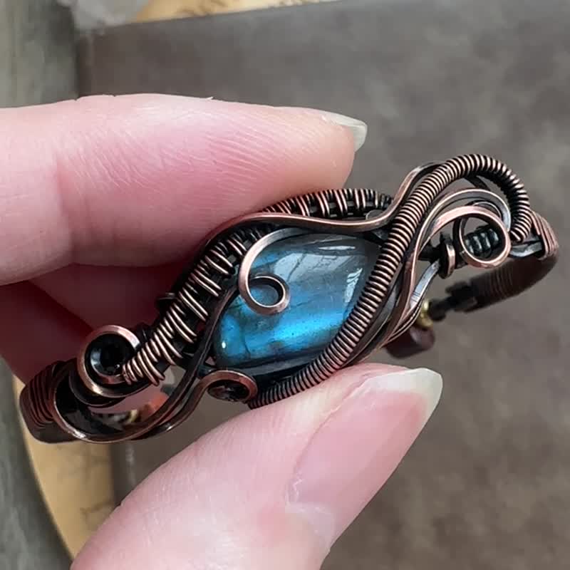 WW281 全手工編織 繞銅線 復古做舊 wire wrap 拉長石 手環 - 手鍊/手環 - 銅/黃銅 咖啡色