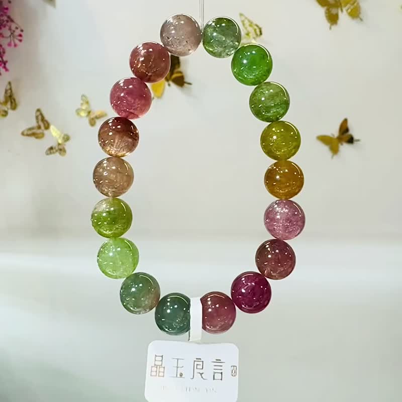 天然仙女色彩碧璽11mm39.15g帶紫灰碧璽水晶手鍊招財事業強磁場 - 手鍊/手環 - 水晶 多色